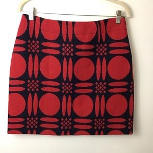 Bolden Red Navy Geometric Pattern Wool Skirt 8